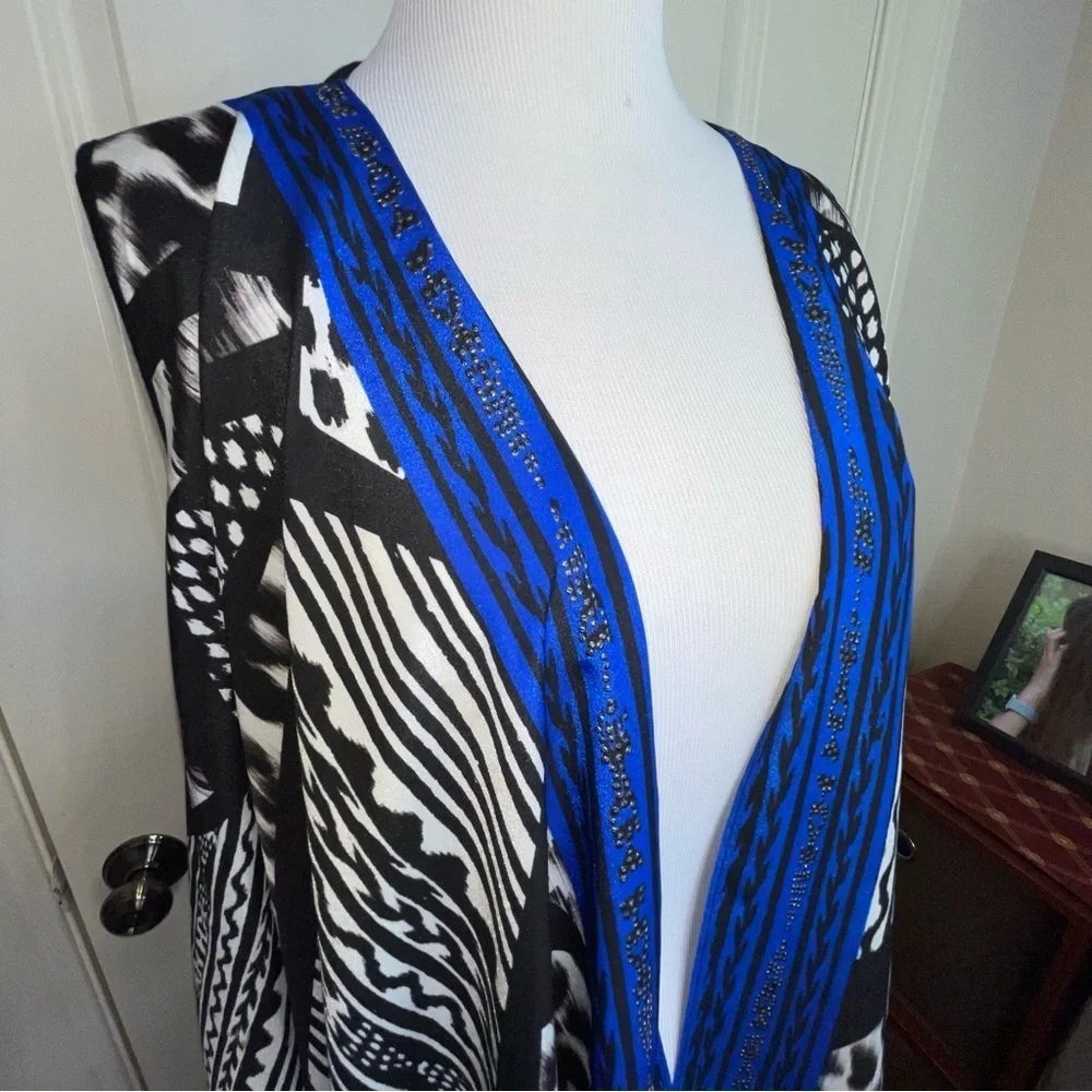 Chico’s Kimono Caftan Jacket Vest Cover Up Blue One Size L
